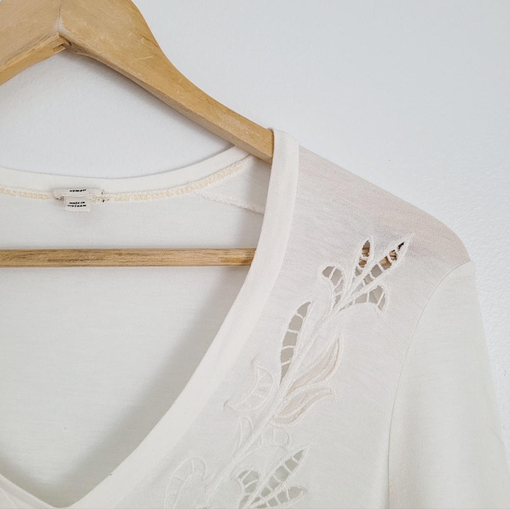 Wilfred | Cream Crochet Lace High Low V Neck Tunic Blouse - XS